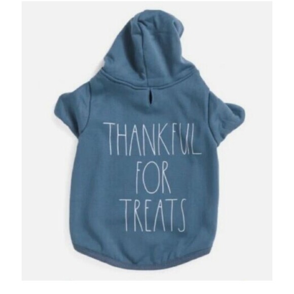Rae Dunn 'THANKFUL FOR TREATS' Dog Hoodie Blue Sz Small Autumn Party - Picture 2 of 5